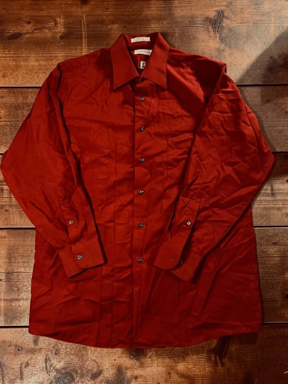 Van Heusen Dress Shirt Mens Large L 16 32/33 Red Burgundy Cotton Blend